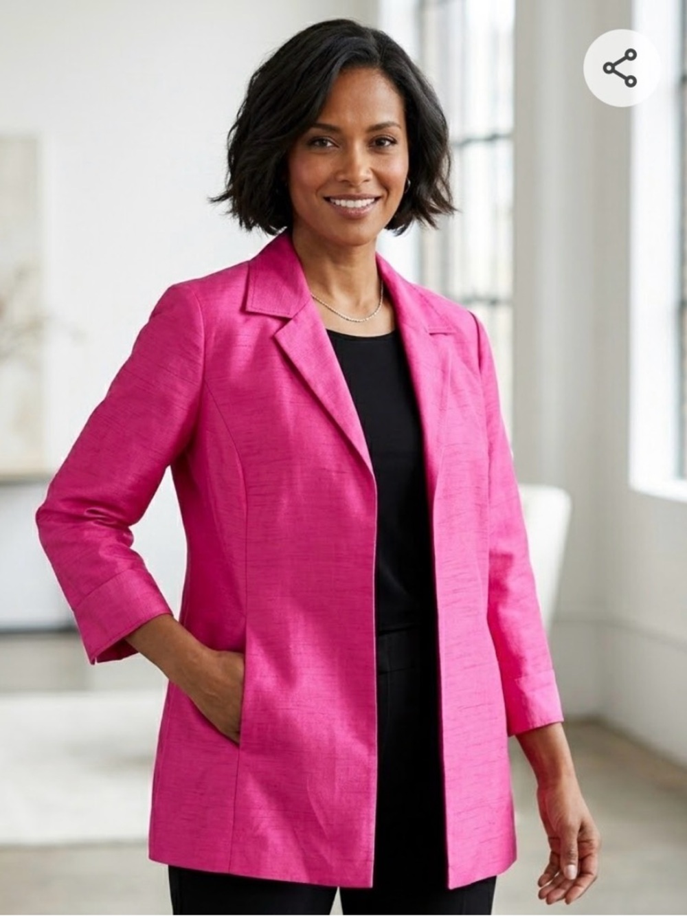 Chico's Pink Shantung Blazer Jacket - Size 4 (US 20/22) Pit to Pit 26"